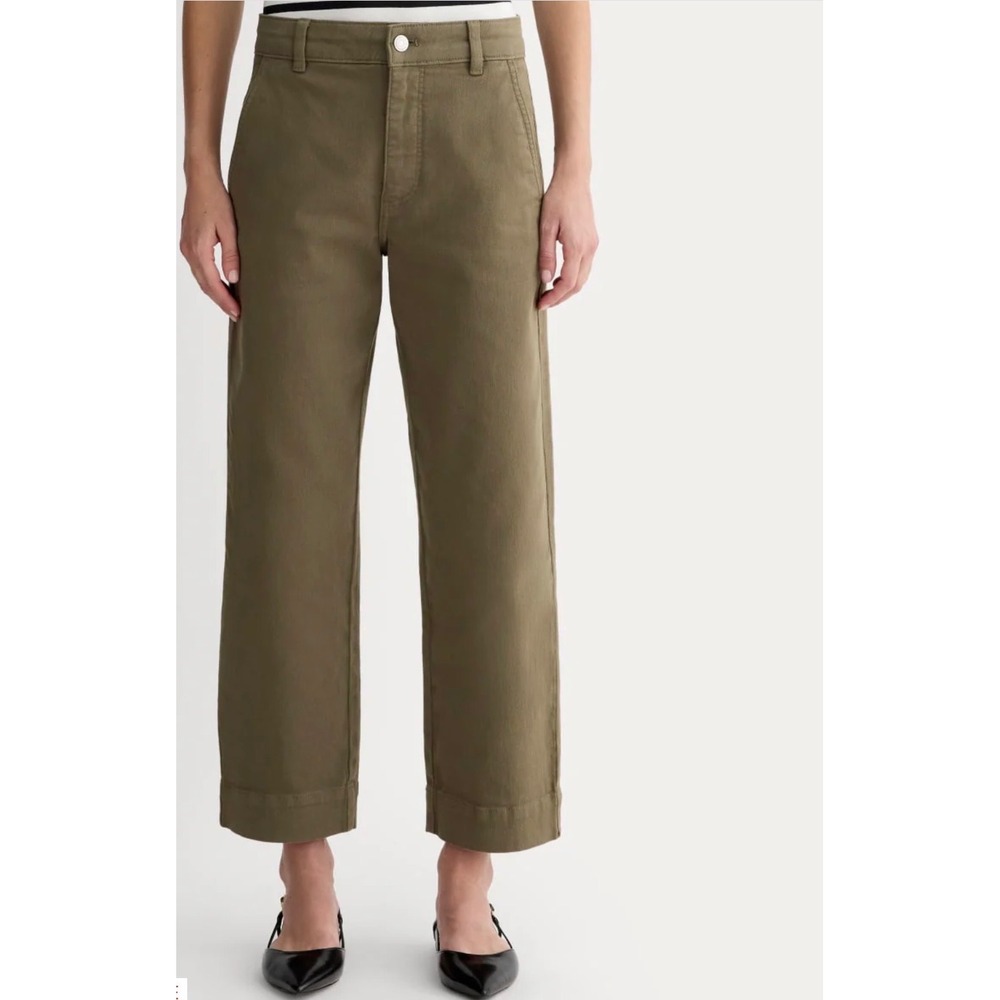 Everlane Womens Straight Leg Crop Pant Green Olive Organic Cotton Size 0R